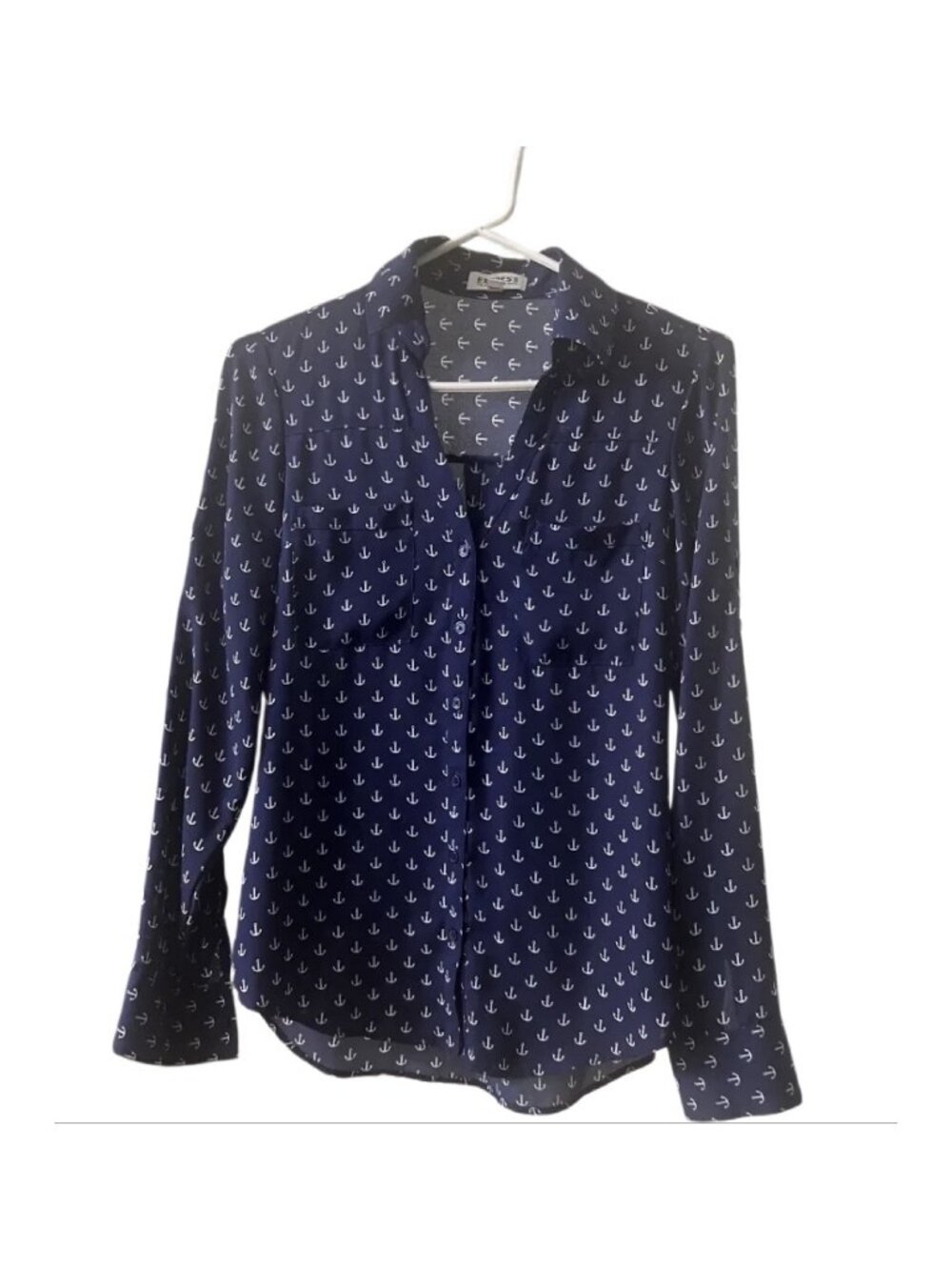 EXPRESS Portofino Navy Anchor Print Shirt XS